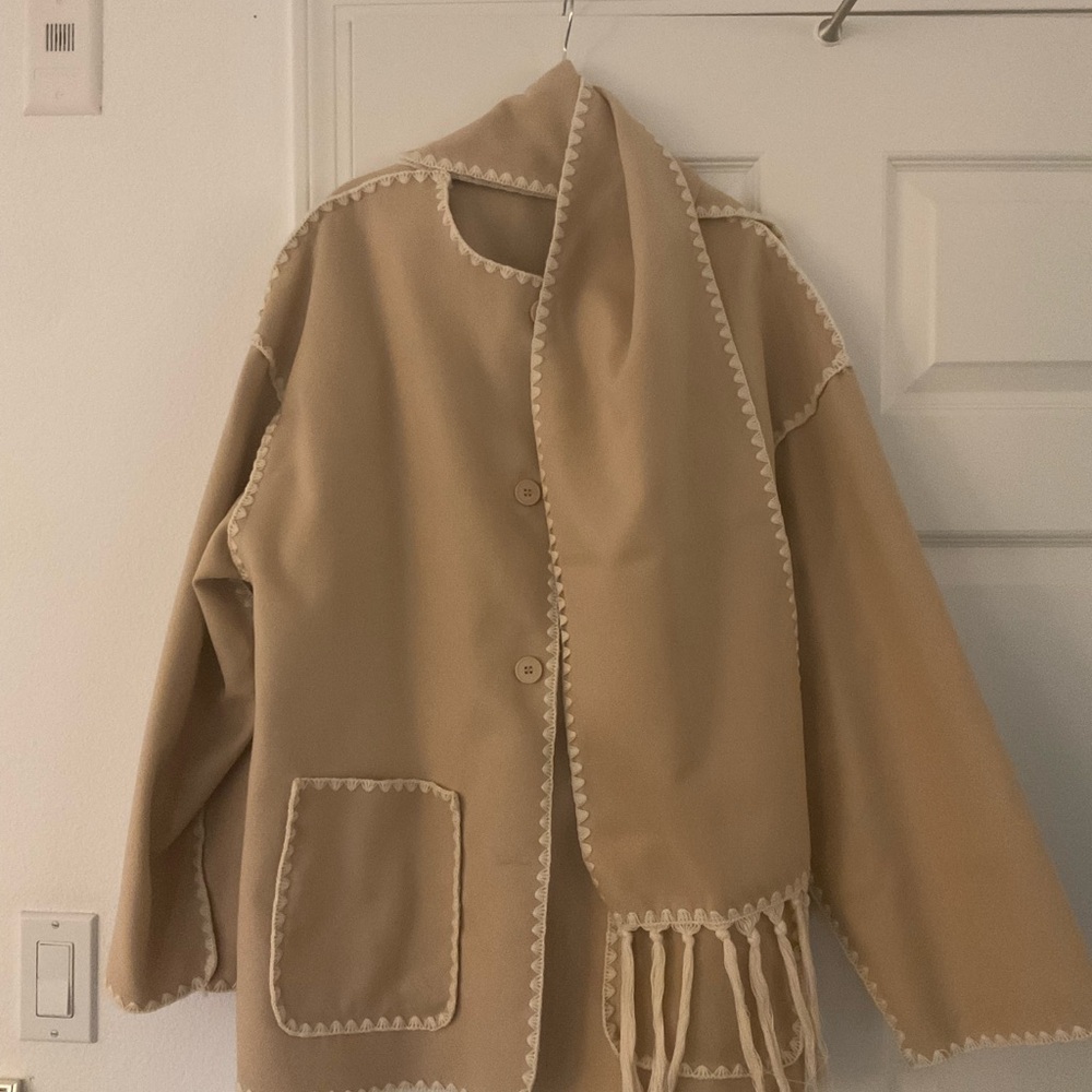 Elegant Tan Women's Coat with Scarf
